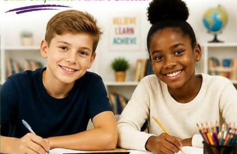 Two learners studying at a desk